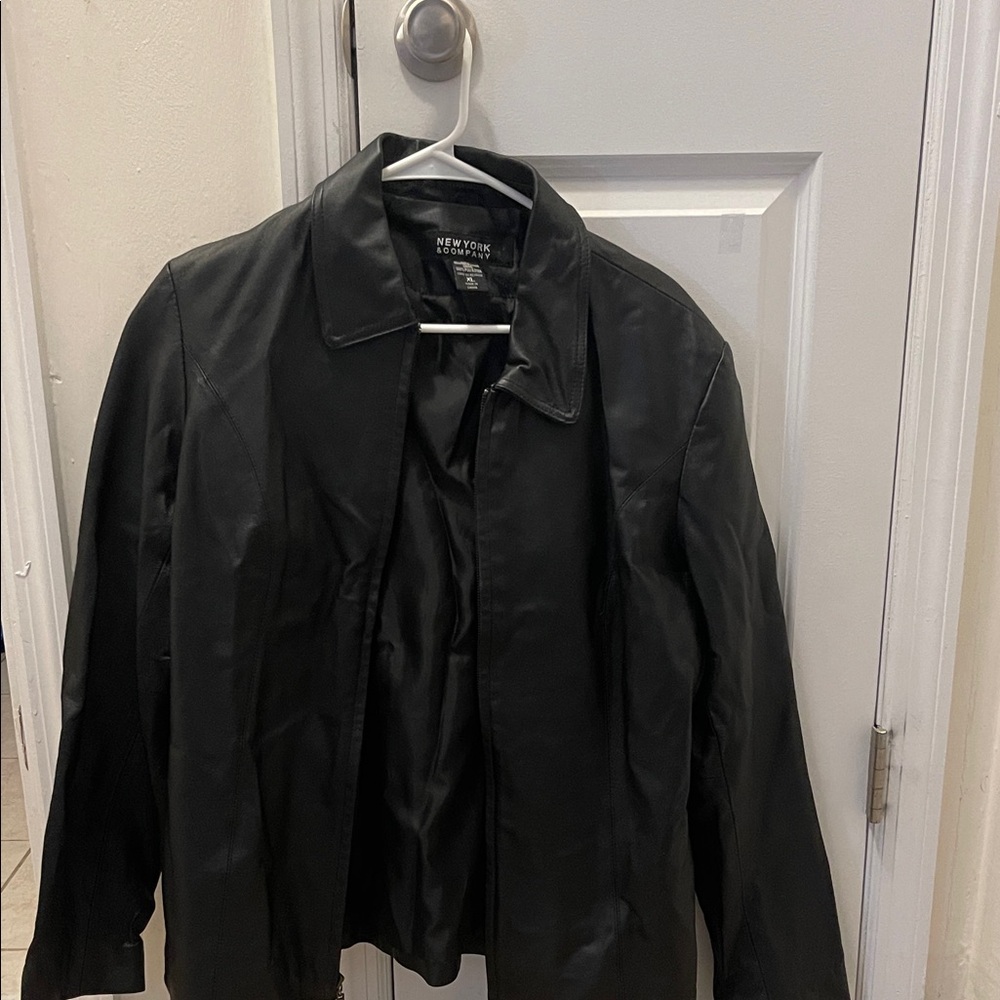 New York & Company Black Faux Leather Button-Front Jacket